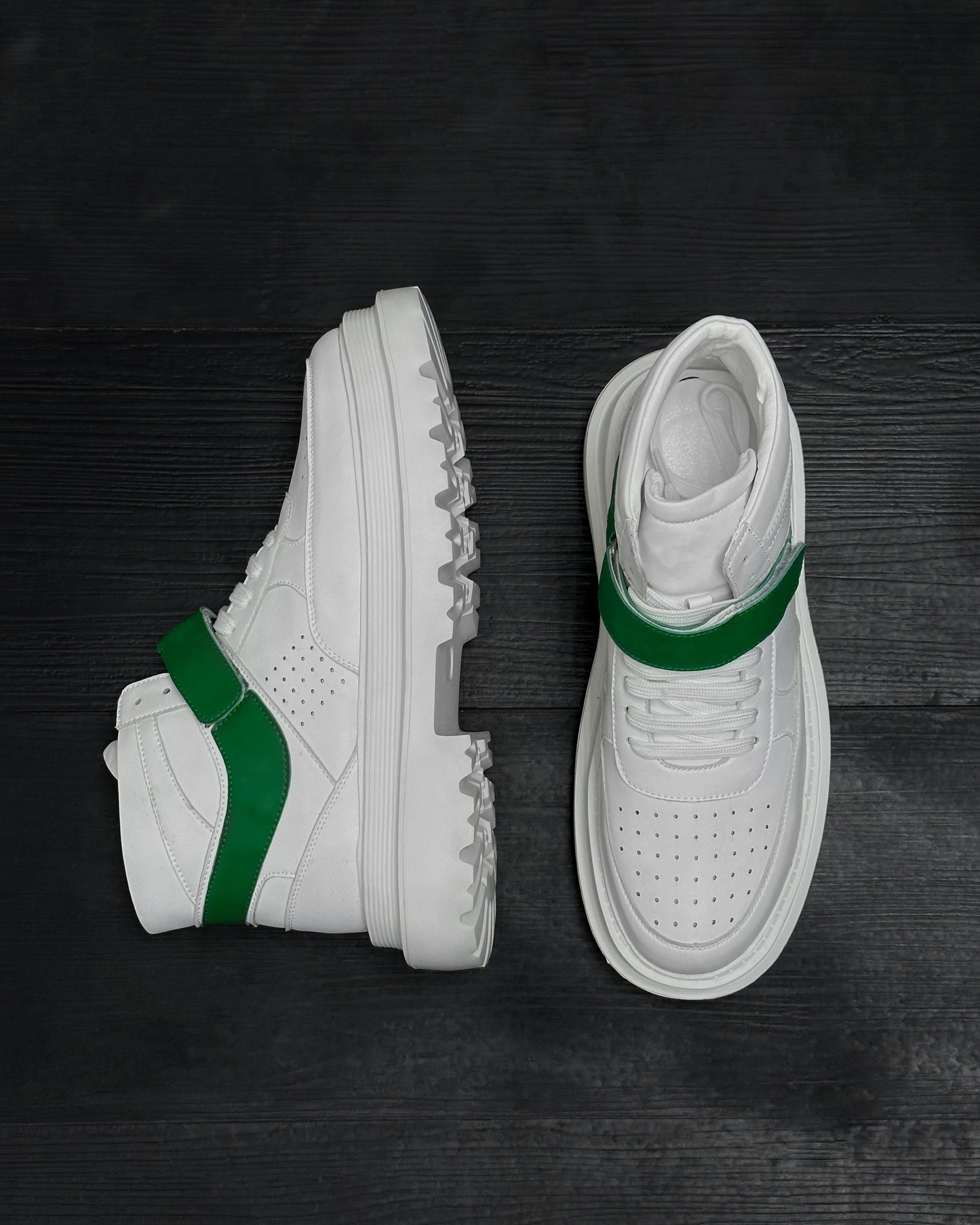 Green strips leather sneakers white boots