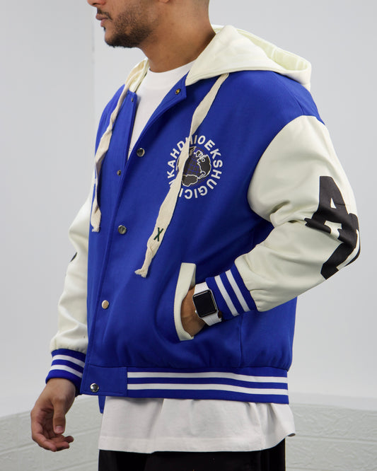 Men's Vintage Style Solid Baseball Jacket (BLUE)