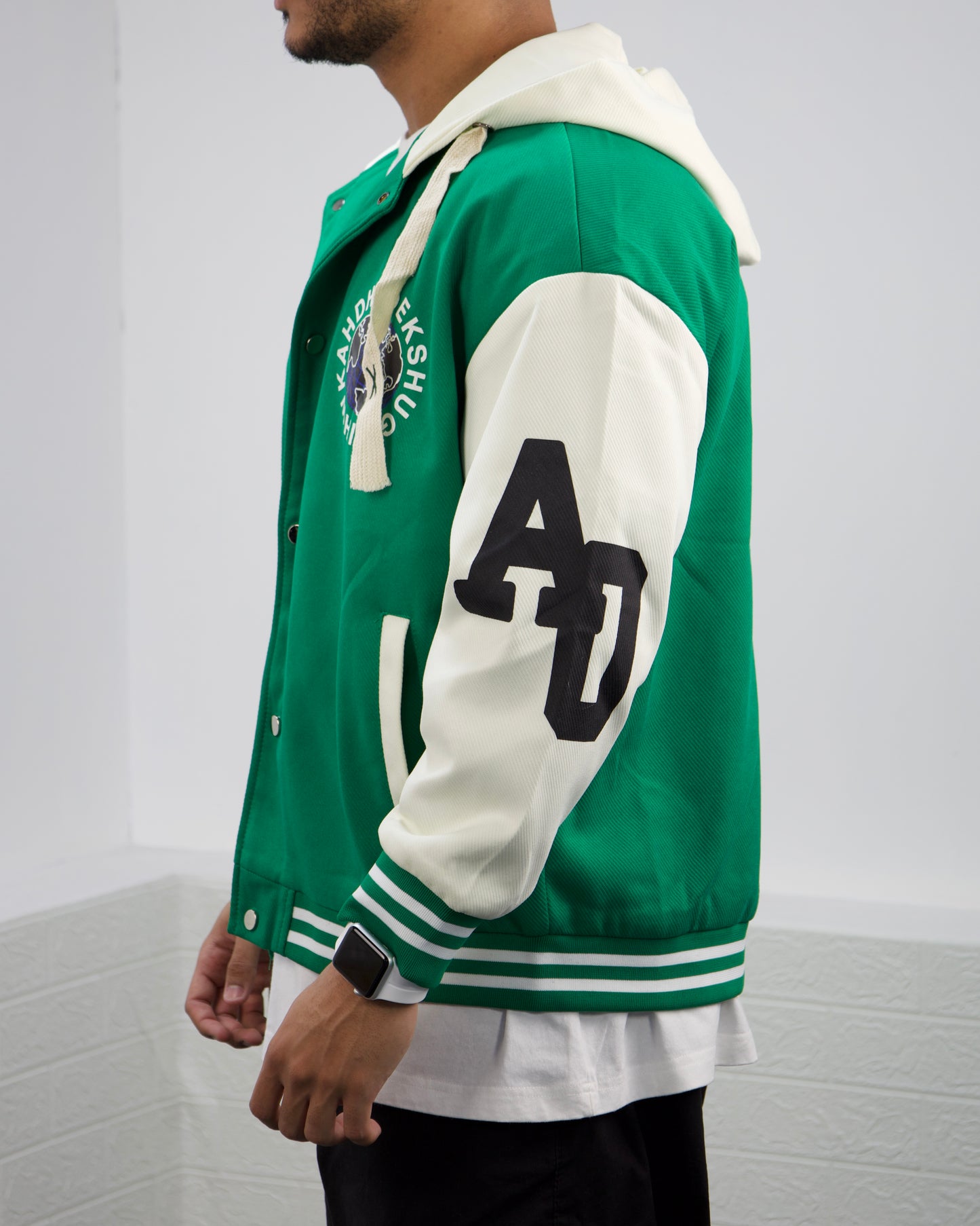 Men's Vintage Style Solid Baseball Jacket (Green)