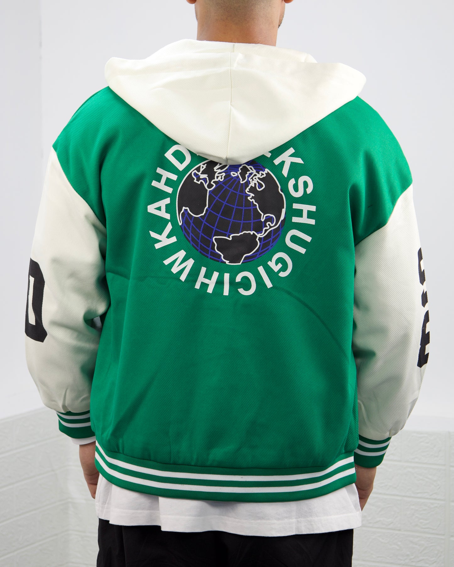 Men's Vintage Style Solid Baseball Jacket (Green)