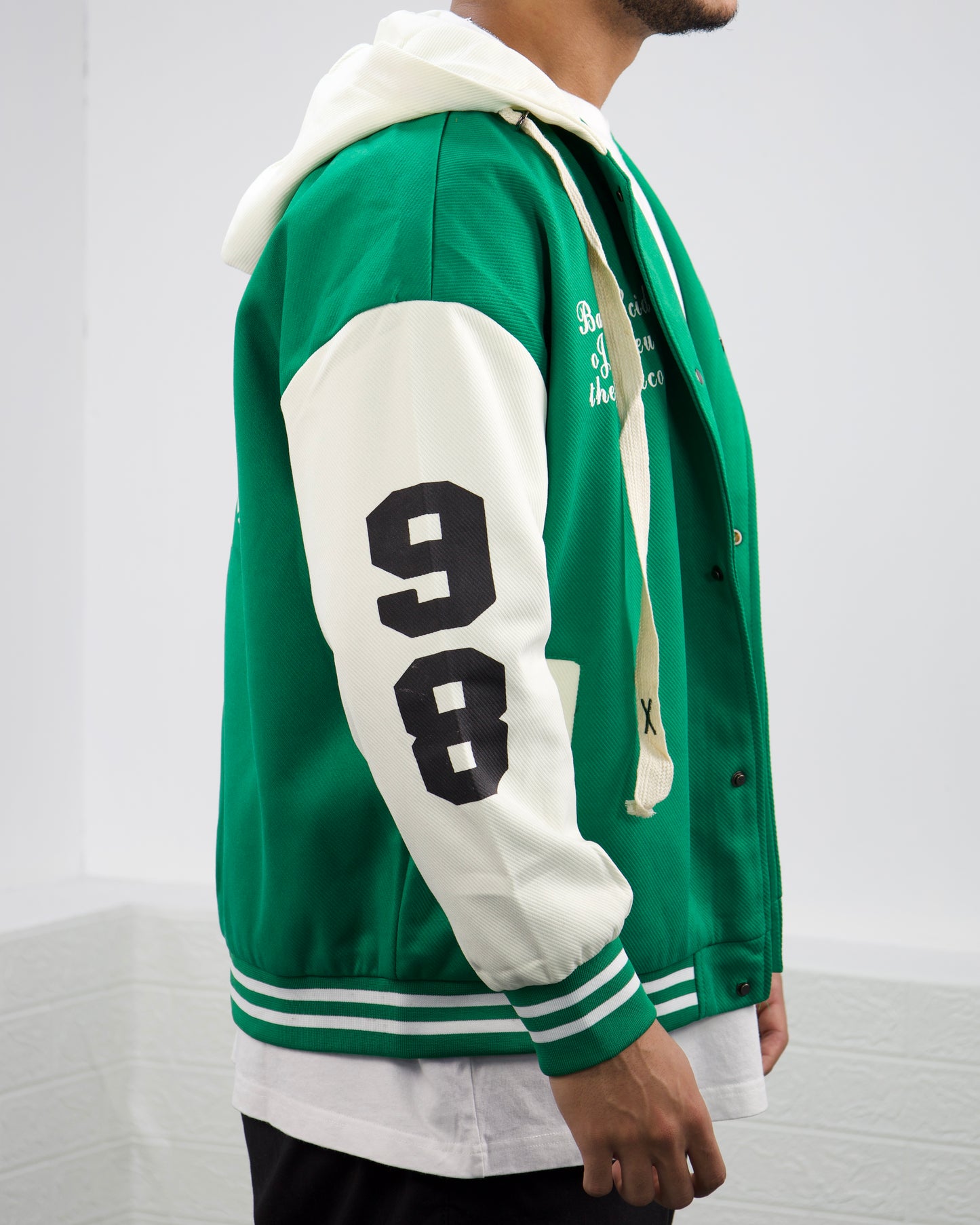 Men's Vintage Style Solid Baseball Jacket (Green)