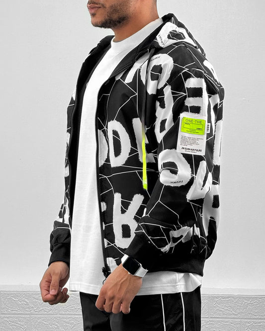 Men Letter Graphic Hooded Double Faced Jacket (black)