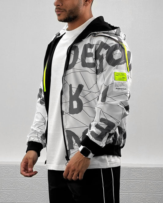 Men Letter Graphic Hooded Double Faced Jacket (white)