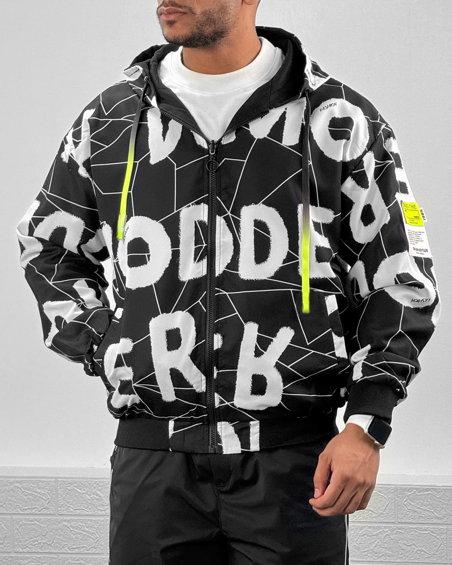 Men Letter Graphic Hooded Double Faced Jacket (black)