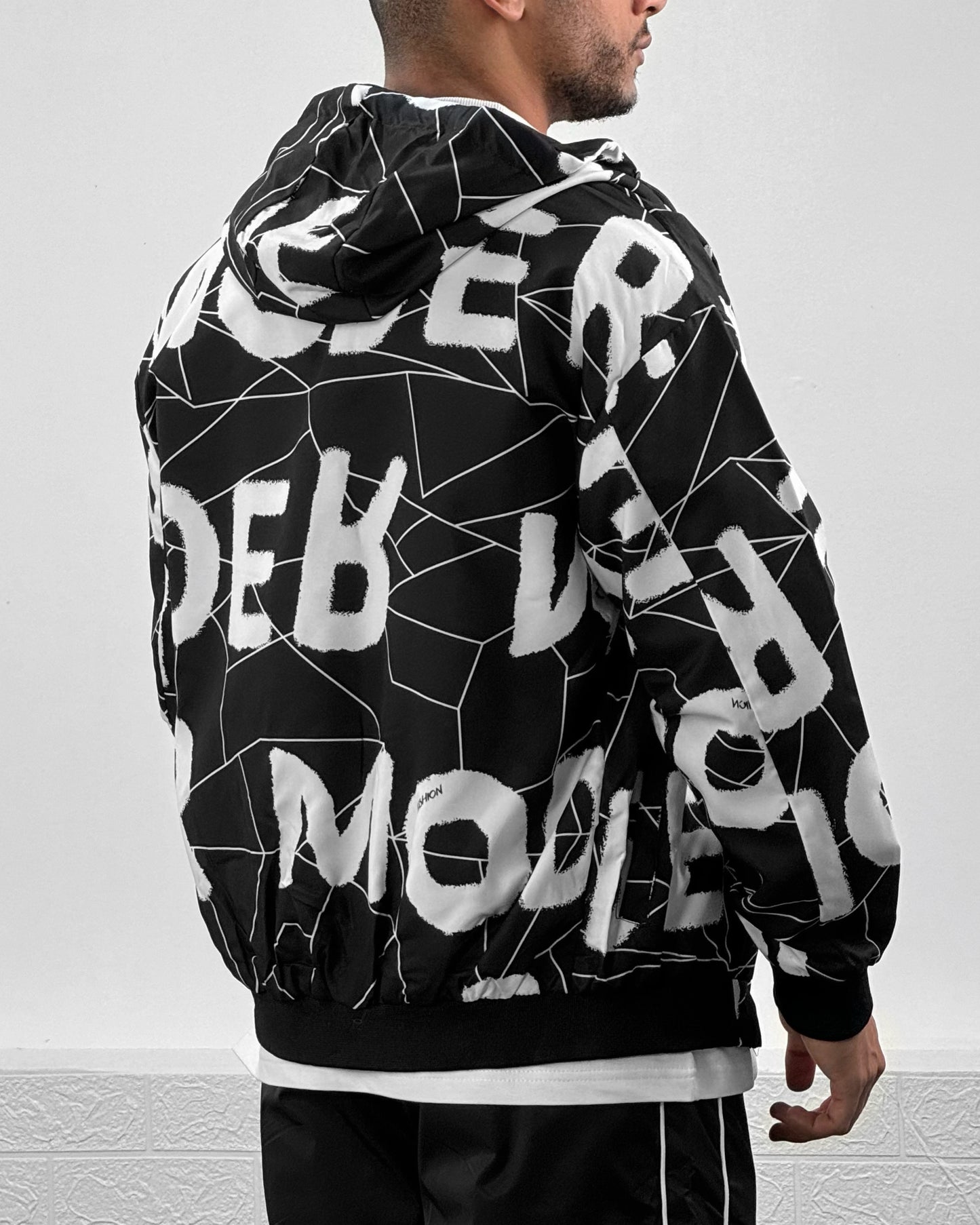 Men Letter Graphic Hooded Double Faced Jacket (black)