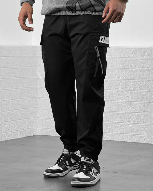 Black Zipper Cargo Sweatpants