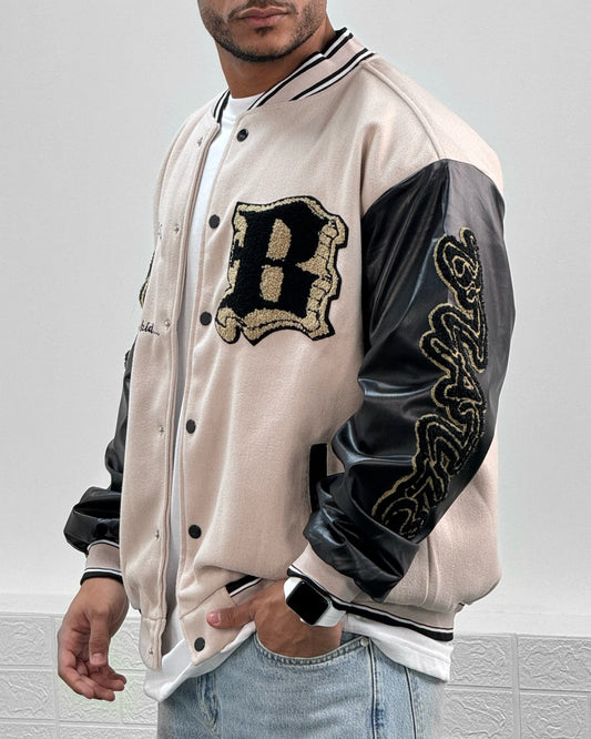 Flocked Lapel Stitching Varsity Jacket