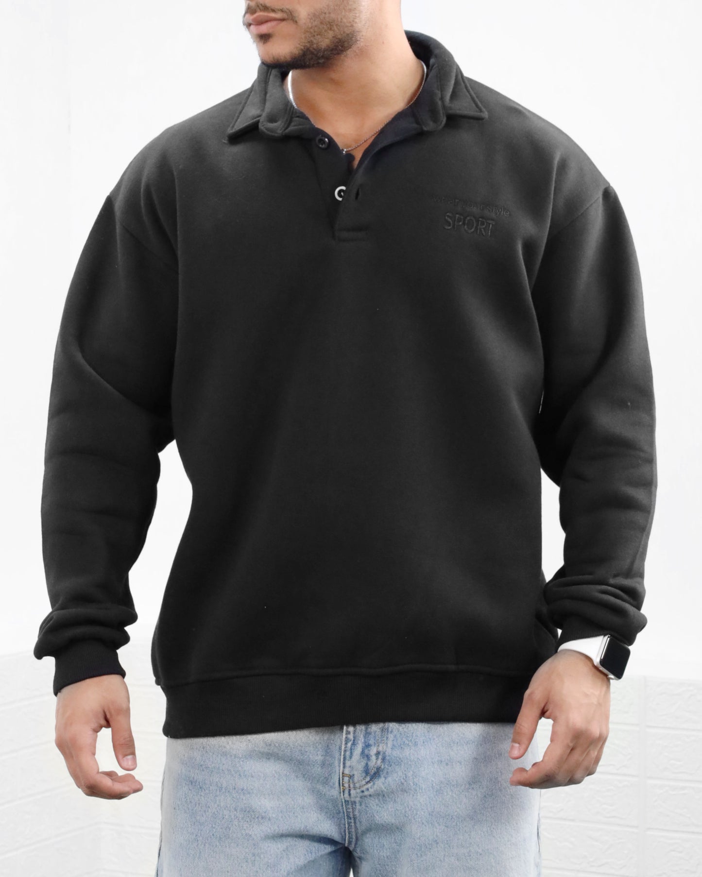 Black Collared polo sweatshirt