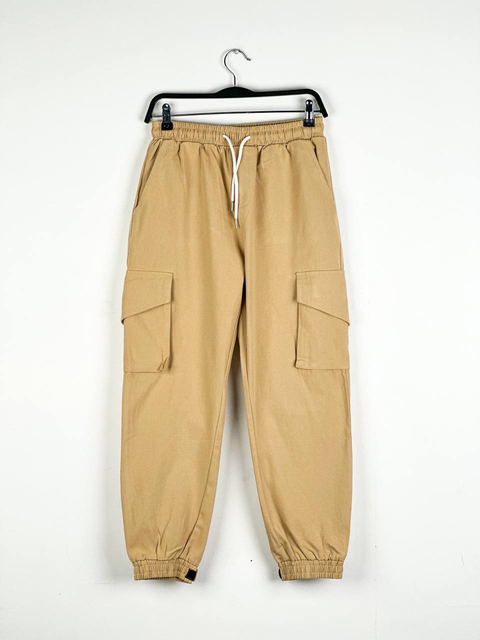 Beige Twill cargo elastic pants (P006)