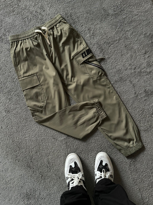 Olive Zipper Cargo Sweatpants