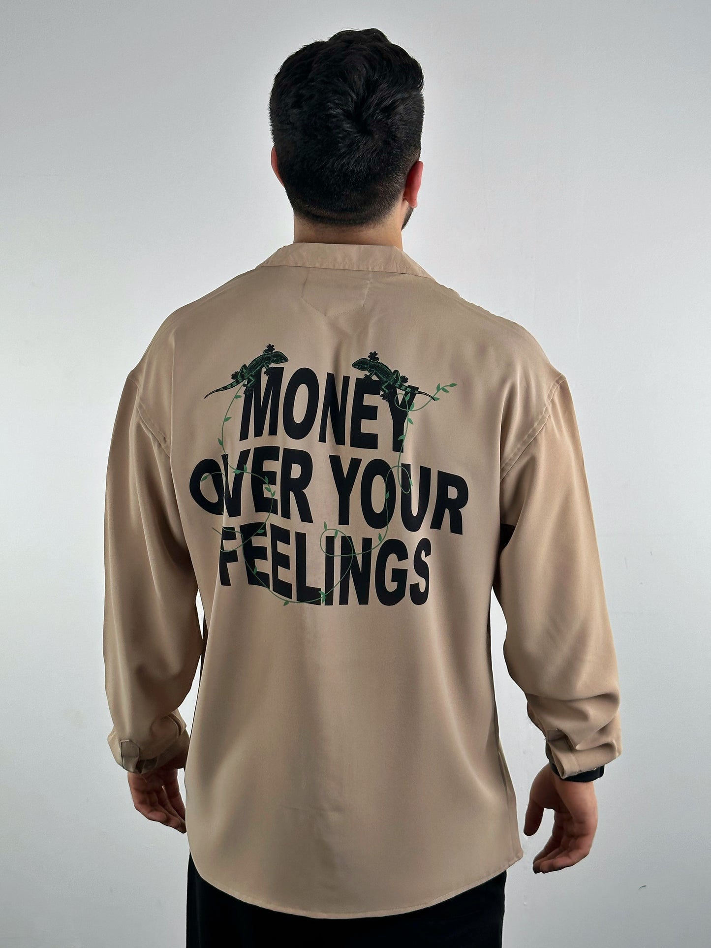 Light Beige MONEY OVER YOUR FEELINGS Shirt (SH003)